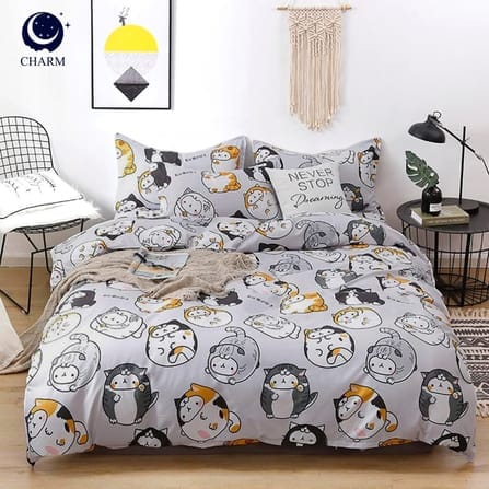 CHARM ชุดผ้าปูที่นอน + ผ้านวม 3.5 ฟุต 4 ชิ้น ลาย LAZY CAT คอลเลคชั่น DREAMY_0